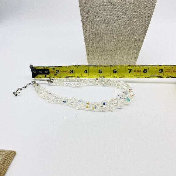 Vintage Double Strand Aurora Borealis Necklace Silver Tone Bling Sparkle READ - Picture 2 of 9